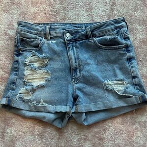 American Eagle Stretch Ripped Distressed Blue Denim Shorts